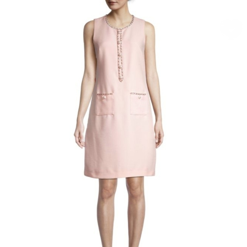 KARL LAGERFELD Pink Shift dress with pearl accents and fringe